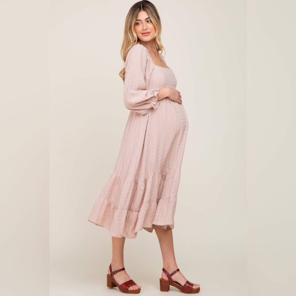 Pinkblush gingham checkered texture balloon sleeve midi dress nwt - Picture 2 of 5